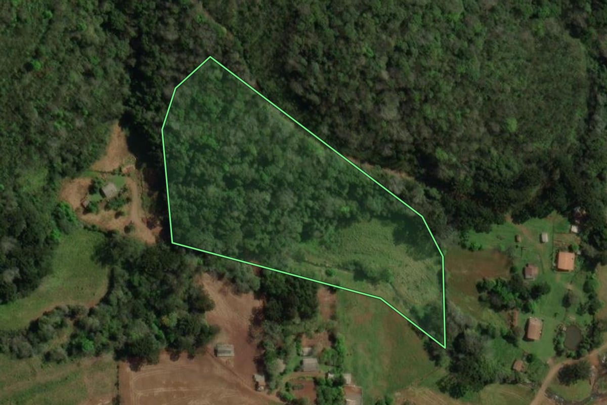Imagem de satélite do imóvel rural em Sananduva (RS), com o contorno declarado no CAR desenhado por cima.