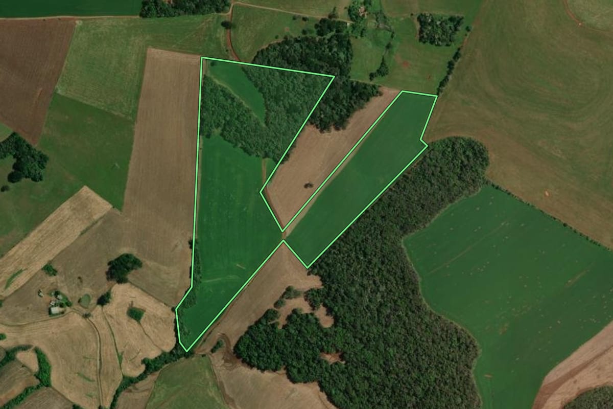 Imagem de satélite do imóvel rural em Sananduva (RS), com o contorno declarado no CAR desenhado por cima.