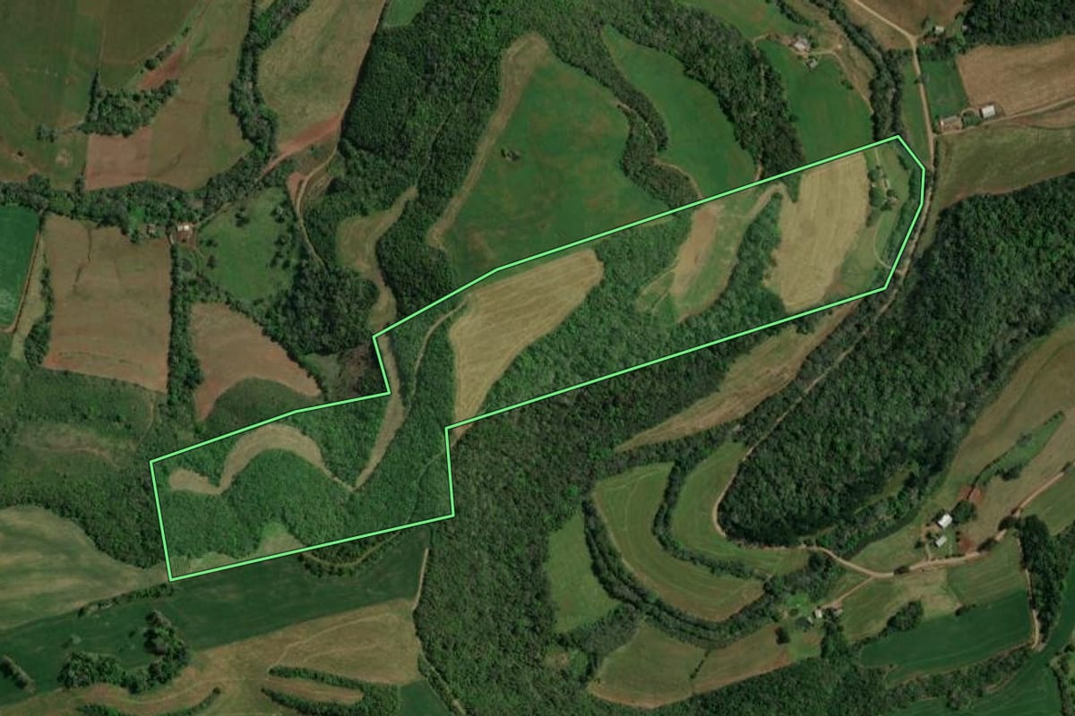 Imagem de satélite do imóvel rural em Sananduva (RS), com o contorno declarado no CAR desenhado por cima.
