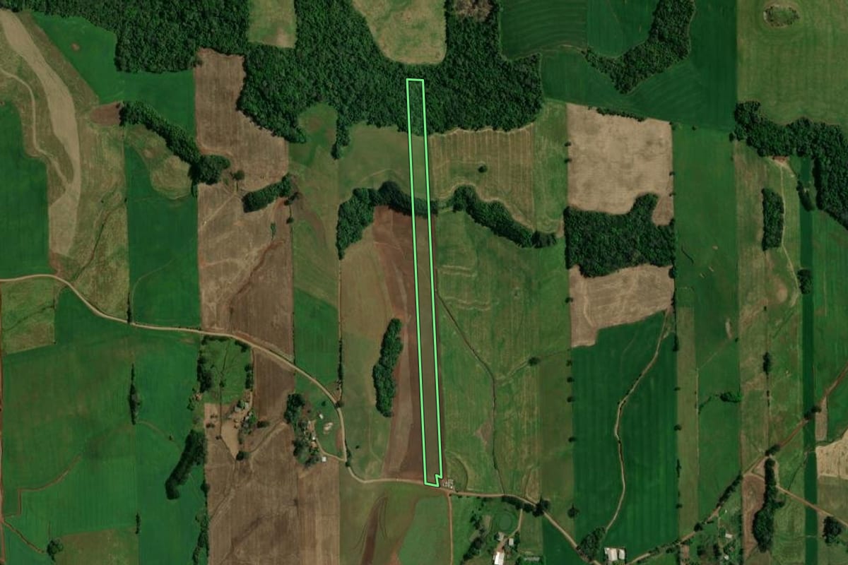Imagem de satélite do imóvel rural em Sananduva (RS), com o contorno declarado no CAR desenhado por cima.