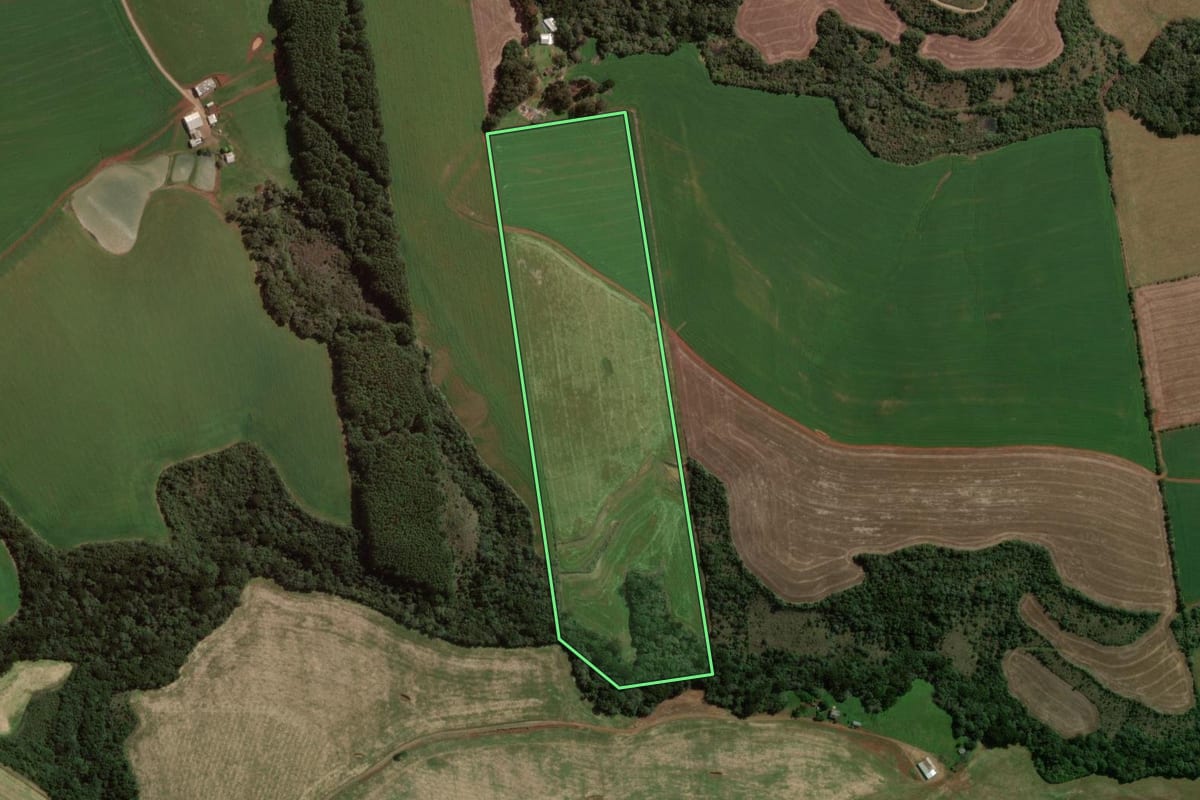 Imagem de satélite do imóvel rural em Sananduva (RS), com o contorno declarado no CAR desenhado por cima.