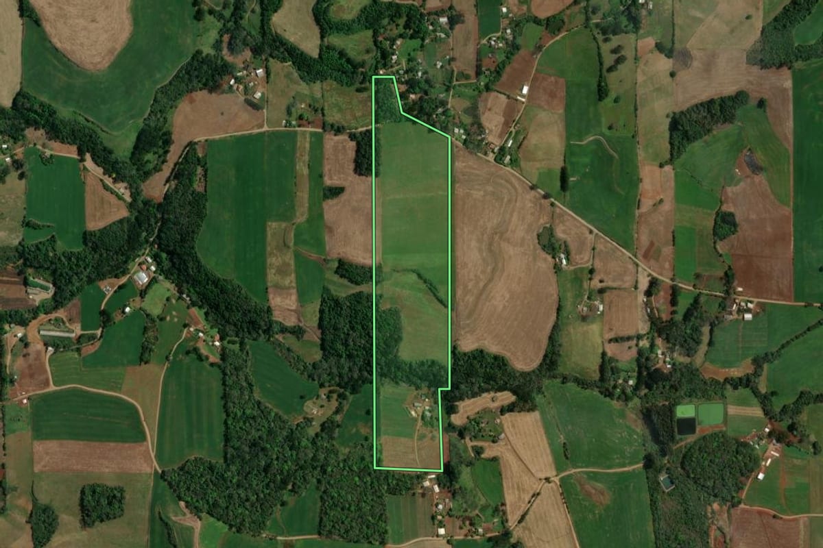 Imagem de satélite do imóvel rural em Sananduva (RS), com o contorno declarado no CAR desenhado por cima.