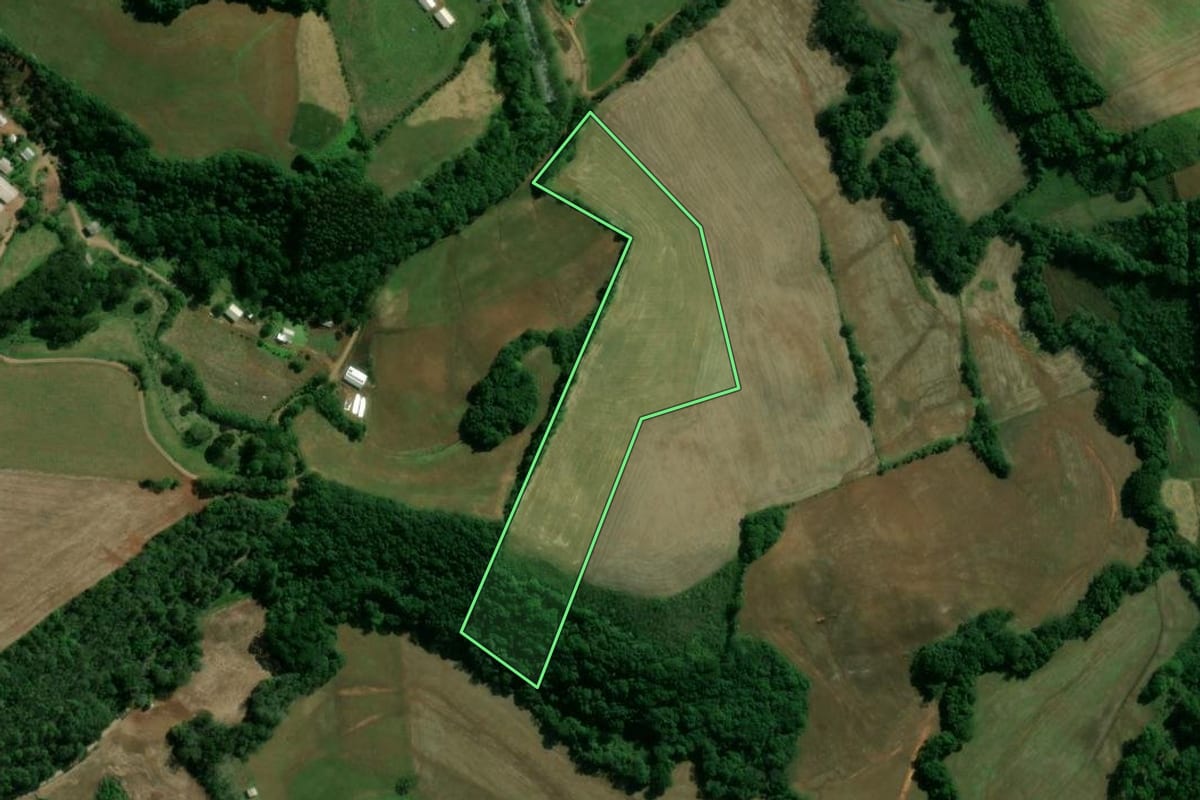Imagem de satélite do imóvel rural em Sananduva (RS), com o contorno declarado no CAR desenhado por cima.