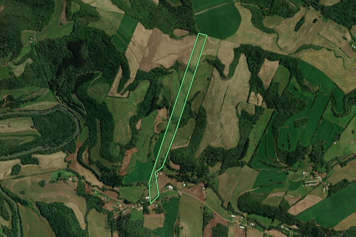 Imagem de satélite do imóvel rural em Sananduva (RS), com o contorno declarado no CAR desenhado por cima.