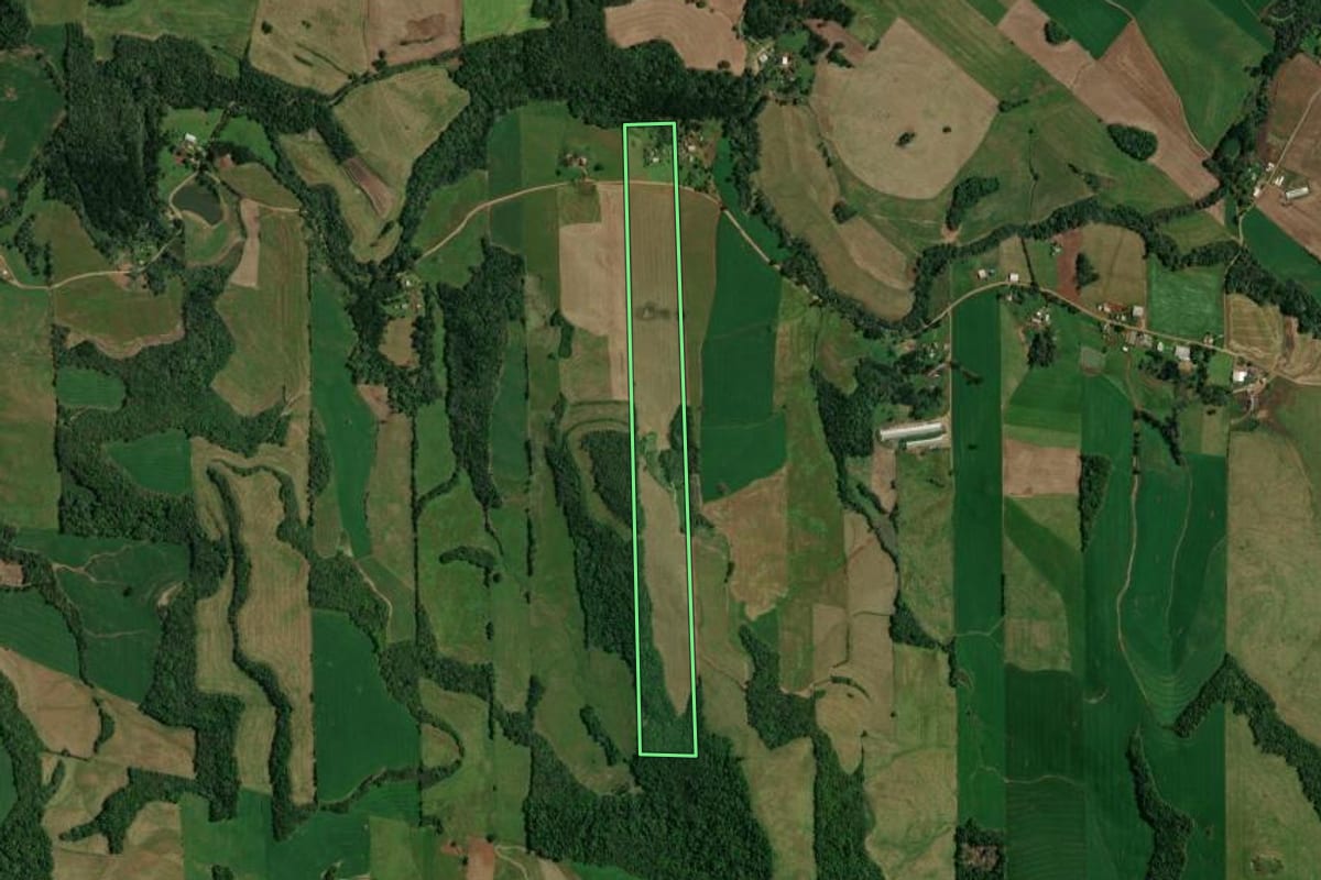 Imagem de satélite do imóvel rural em Sananduva (RS), com o contorno declarado no CAR desenhado por cima.