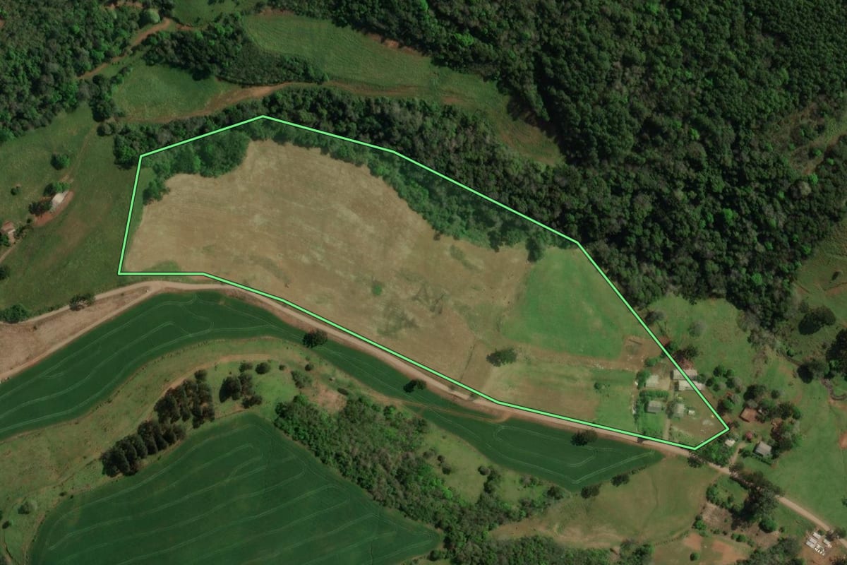 Imagem de satélite do imóvel rural em Sananduva (RS), com o contorno declarado no CAR desenhado por cima.
