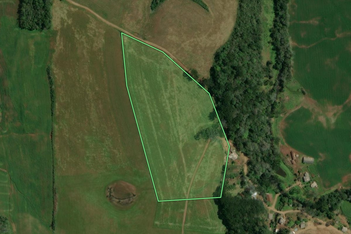 Imagem de satélite do imóvel rural em Sananduva (RS), com o contorno declarado no CAR desenhado por cima.
