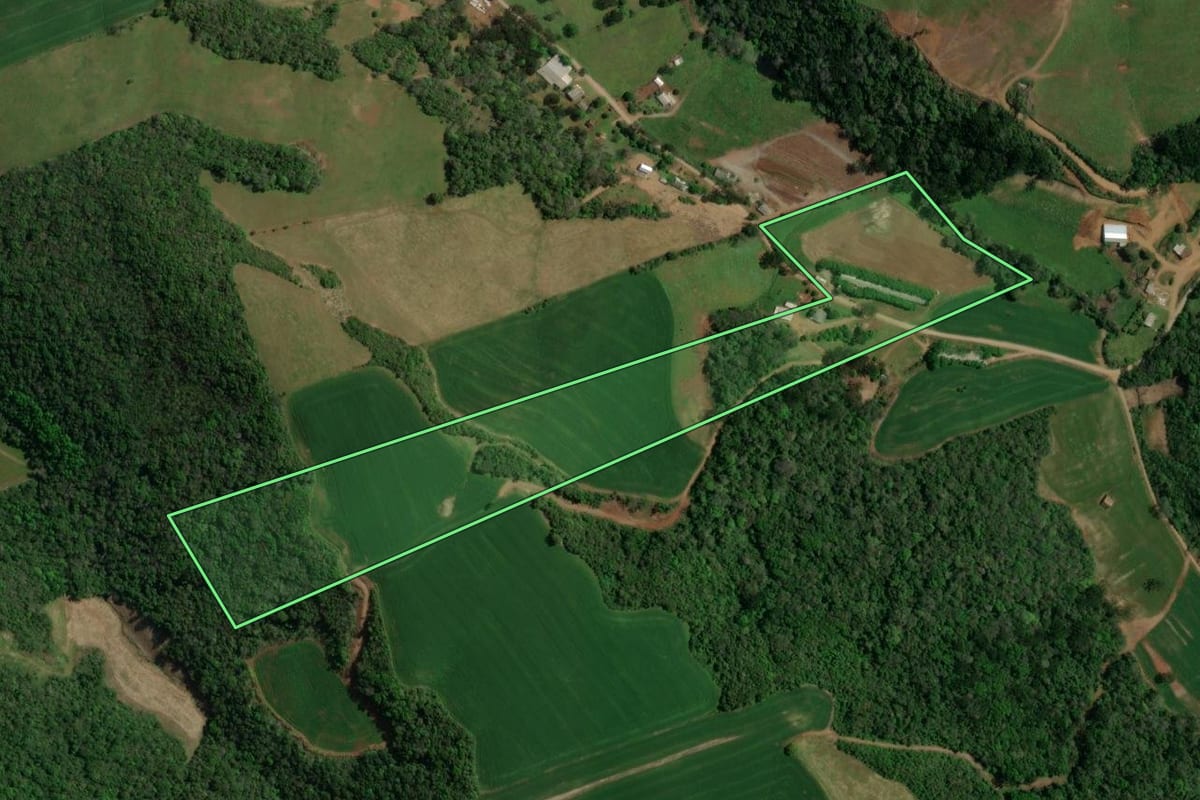 Imagem de satélite do imóvel rural em Sananduva (RS), com o contorno declarado no CAR desenhado por cima.