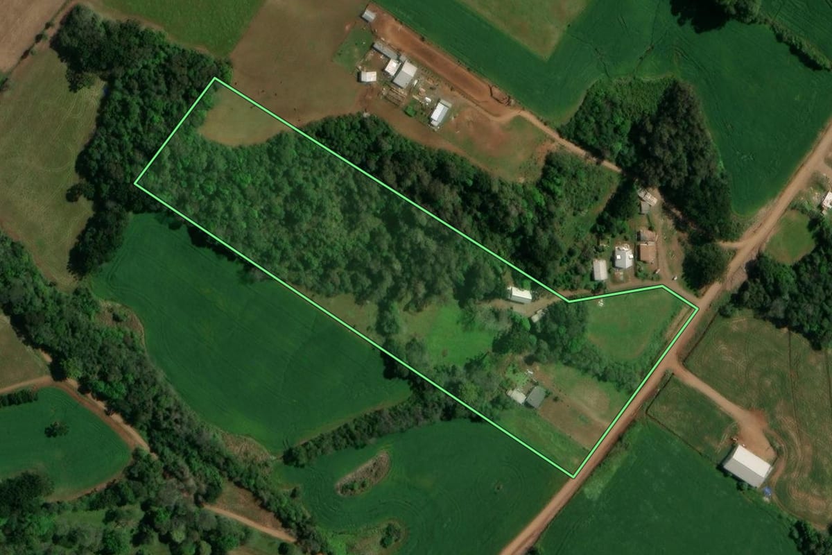 Imagem de satélite do imóvel rural em Sananduva (RS), com o contorno declarado no CAR desenhado por cima.