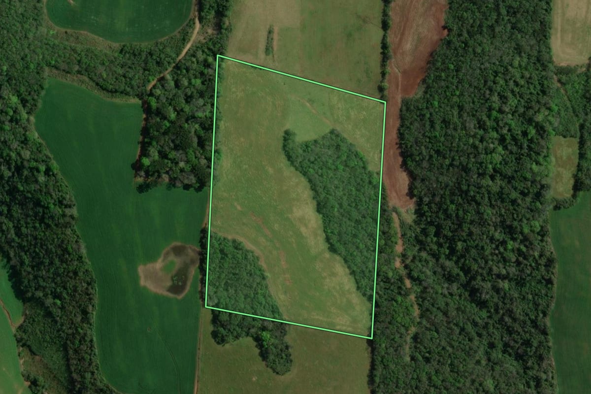 Imagem de satélite do imóvel rural em Sananduva (RS), com o contorno declarado no CAR desenhado por cima.