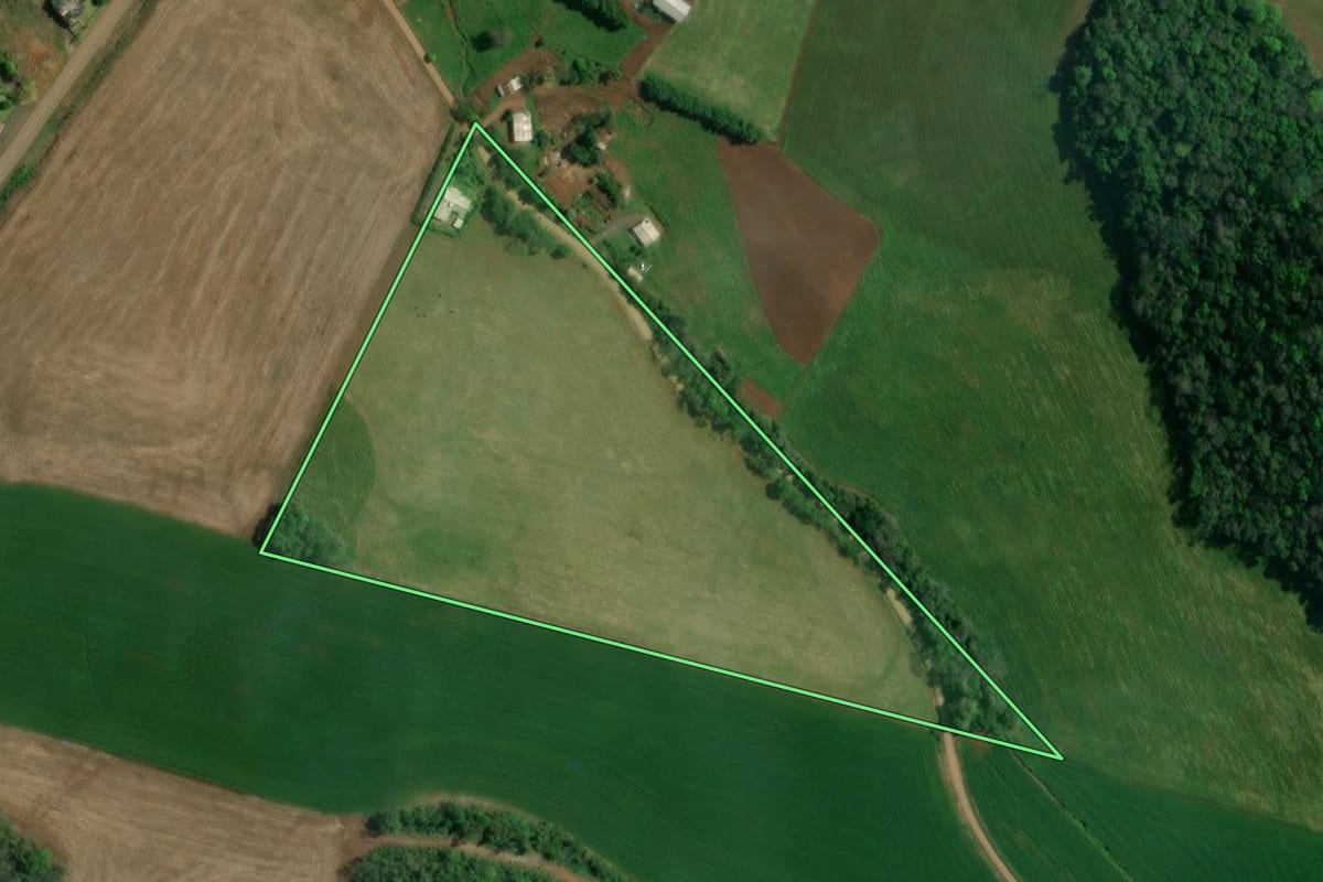 Imagem de satélite do imóvel rural em Sananduva (RS), com o contorno declarado no CAR desenhado por cima.