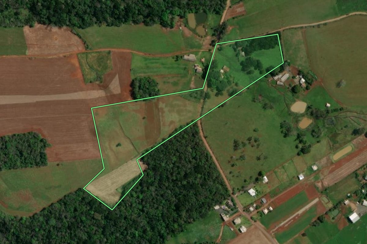 Imagem de satélite do imóvel rural em Sananduva (RS), com o contorno declarado no CAR desenhado por cima.