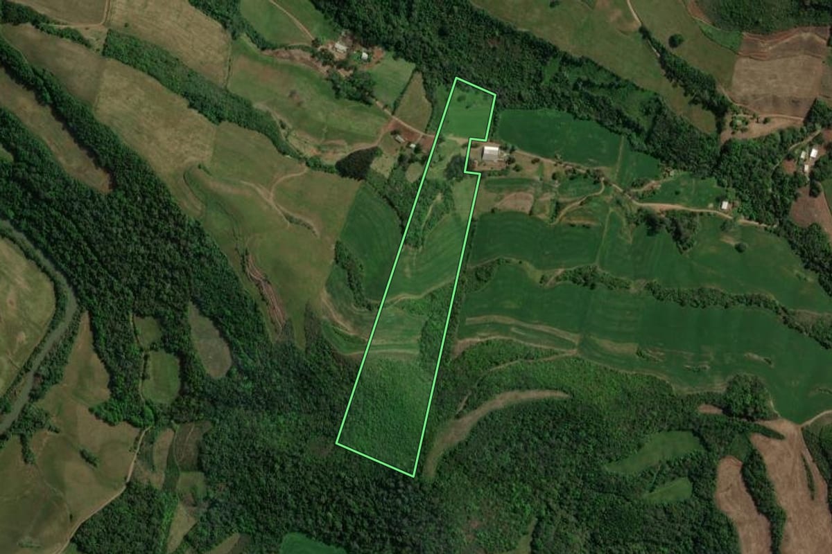Imagem de satélite do imóvel rural em Sananduva (RS), com o contorno declarado no CAR desenhado por cima.