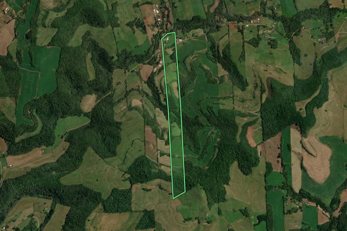 Imagem de satélite do imóvel rural em Sananduva (RS), com o contorno declarado no CAR desenhado por cima.