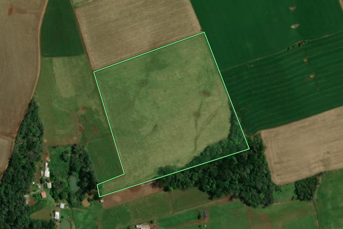 Imagem de satélite do imóvel rural em Sananduva (RS), com o contorno declarado no CAR desenhado por cima.