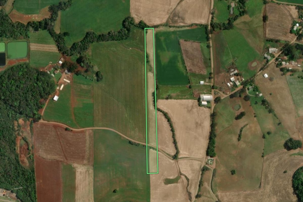 Imagem de satélite do imóvel rural em Sananduva (RS), com o contorno declarado no CAR desenhado por cima.