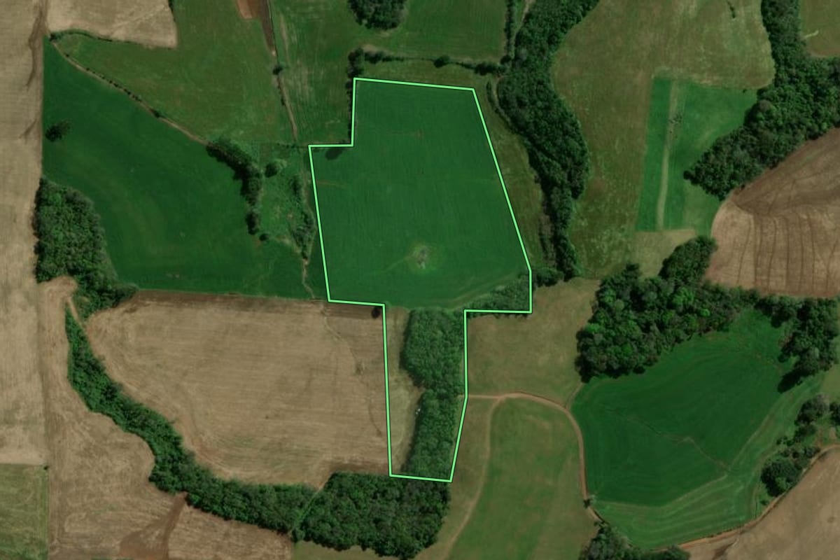 Imagem de satélite do imóvel rural em Sananduva (RS), com o contorno declarado no CAR desenhado por cima.