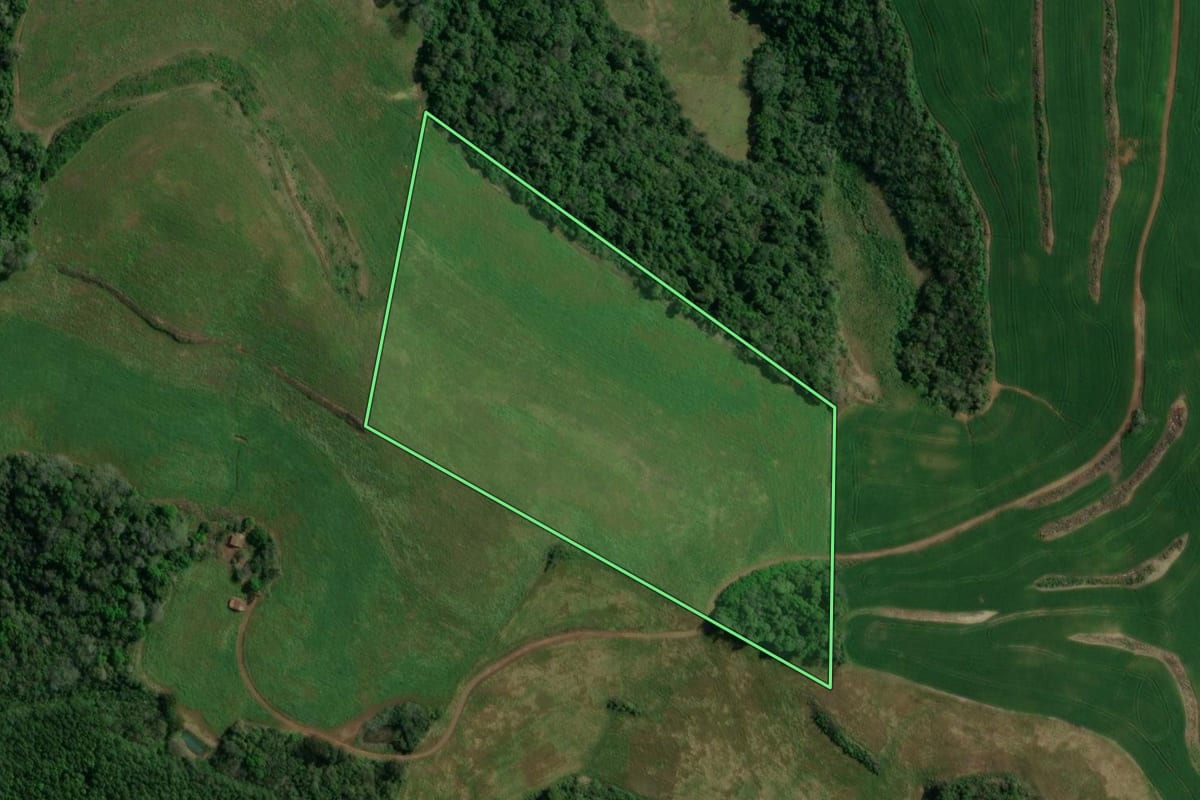 Imagem de satélite do imóvel rural em Sananduva (RS), com o contorno declarado no CAR desenhado por cima.