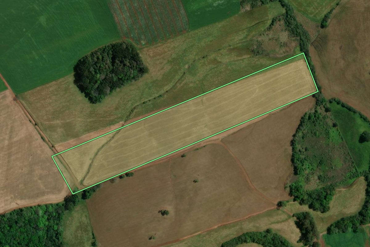 Imagem de satélite do imóvel rural em Sananduva (RS), com o contorno declarado no CAR desenhado por cima.