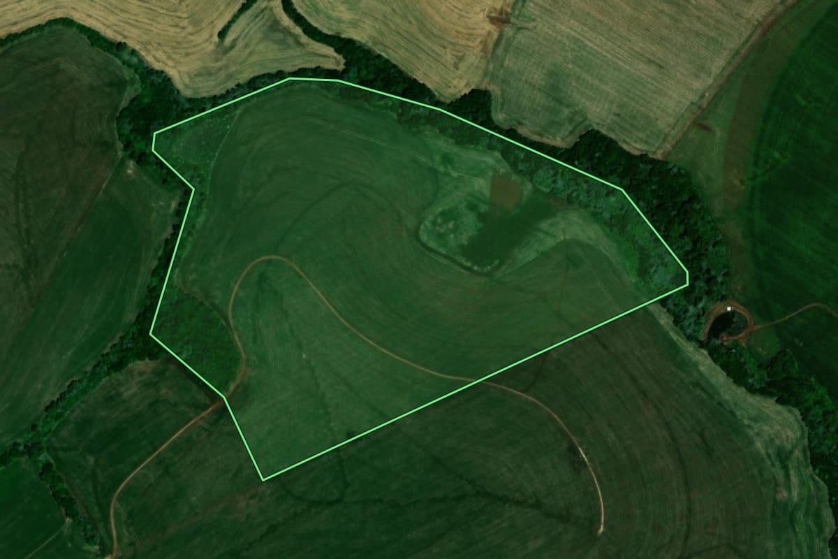 Imagem de satélite do imóvel rural em Santa Bárbara do Sul (RS), com o contorno declarado no CAR desenhado por cima.