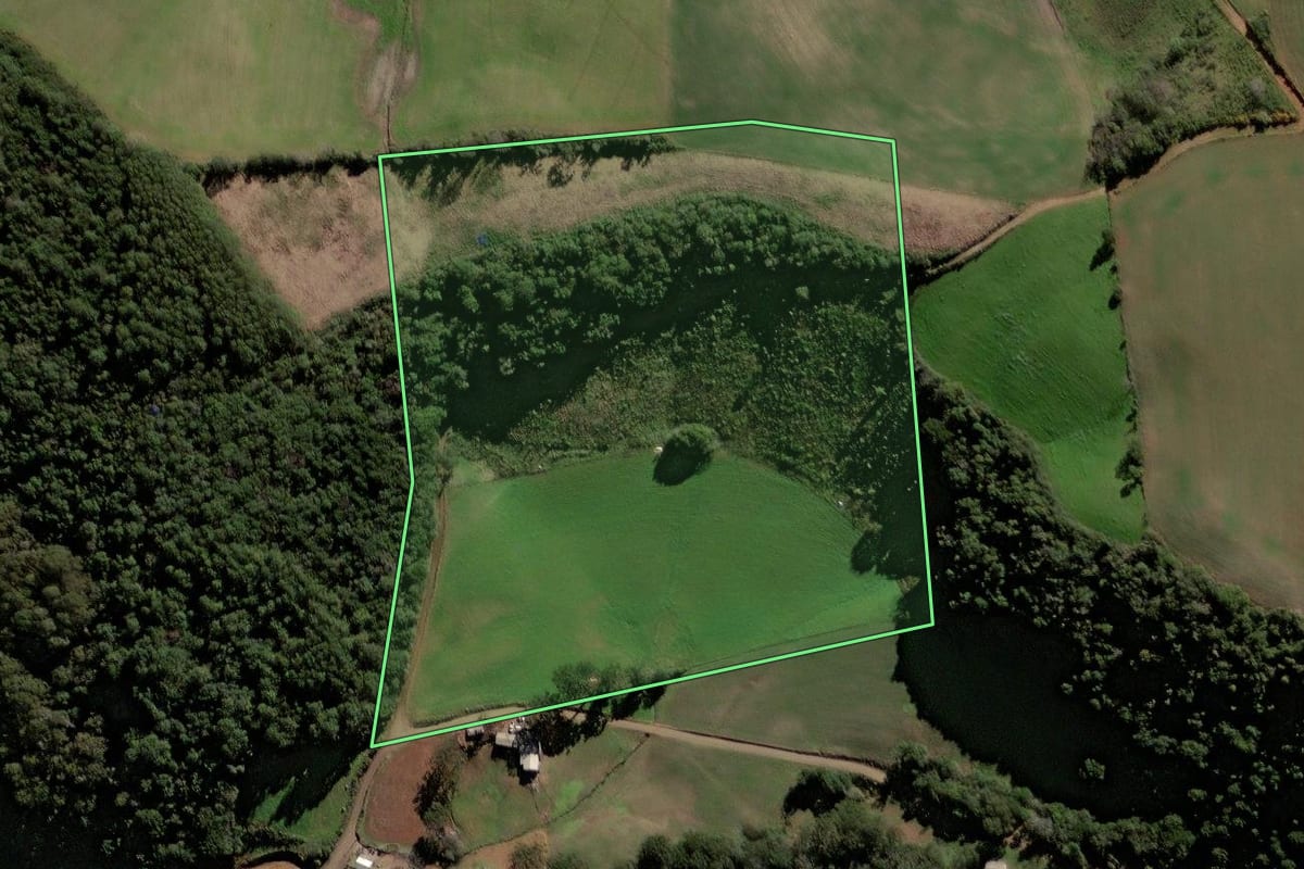 Imagem de satélite do imóvel rural em Santa Cecília do Sul (RS), com o contorno declarado no CAR desenhado por cima.