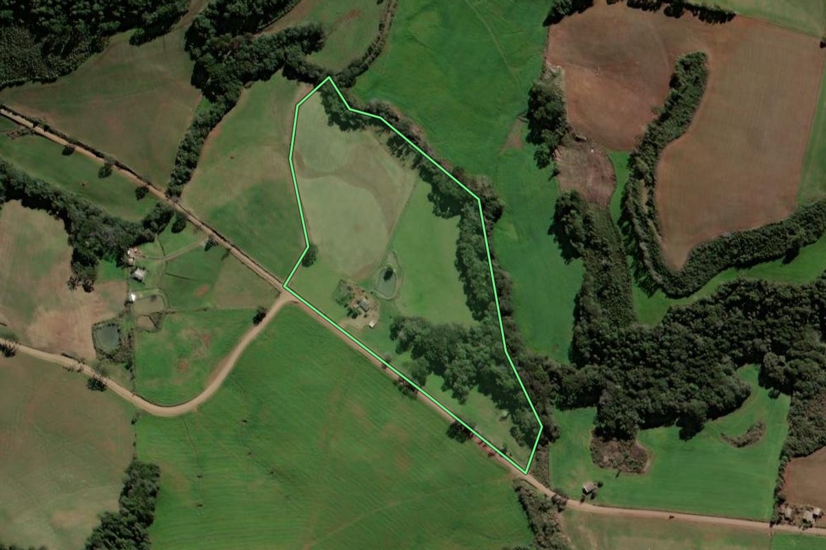 Imagem de satélite do imóvel rural em Santa Cecília do Sul (RS), com o contorno declarado no CAR desenhado por cima.