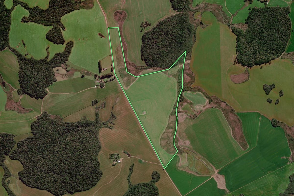 Imagem de satélite do imóvel rural em Santa Cecília do Sul (RS), com o contorno declarado no CAR desenhado por cima.
