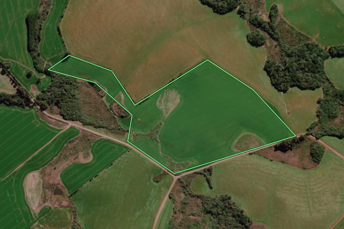 Imagem de satélite do imóvel rural em Santa Cecília do Sul (RS), com o contorno declarado no CAR desenhado por cima.