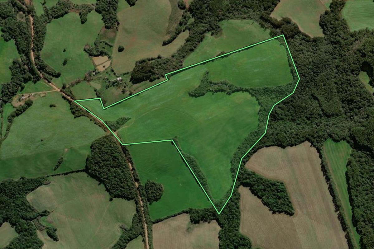 Imagem de satélite do imóvel rural em Santa Cecília do Sul (RS), com o contorno declarado no CAR desenhado por cima.