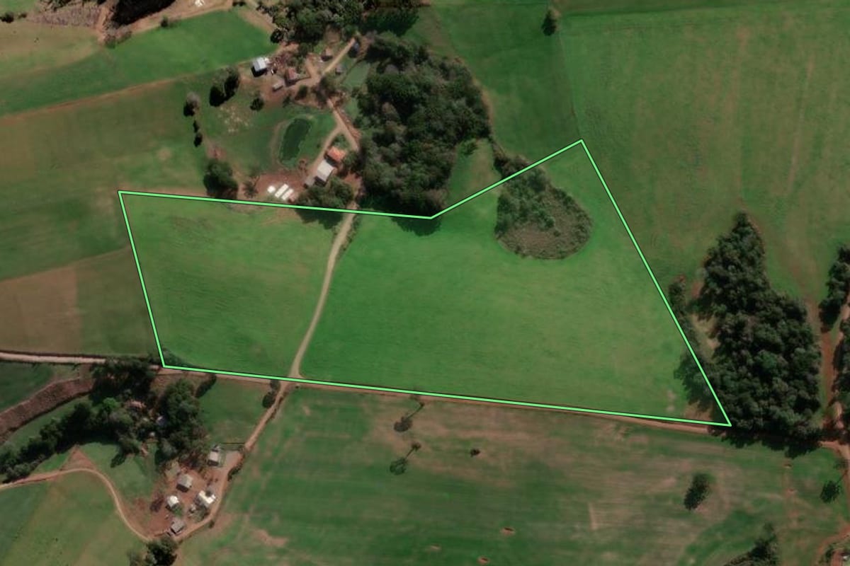 Imagem de satélite do imóvel rural em Santa Cecília do Sul (RS), com o contorno declarado no CAR desenhado por cima.