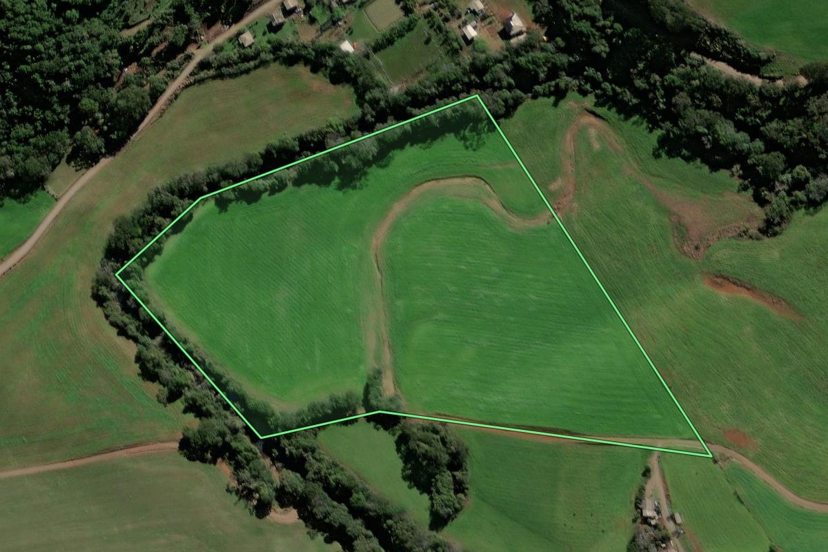 Imagem de satélite do imóvel rural em Santa Cecília do Sul (RS), com o contorno declarado no CAR desenhado por cima.