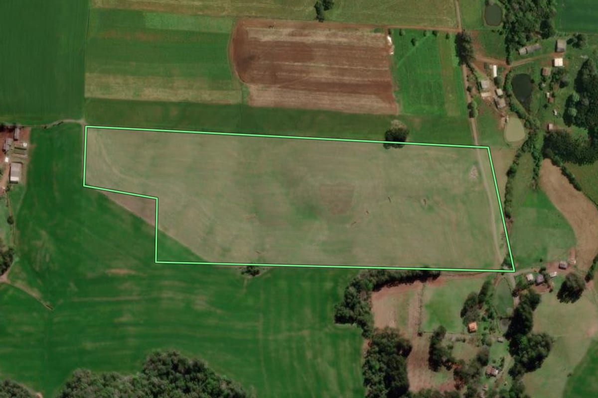 Imagem de satélite do imóvel rural em Santa Cecília do Sul (RS), com o contorno declarado no CAR desenhado por cima.