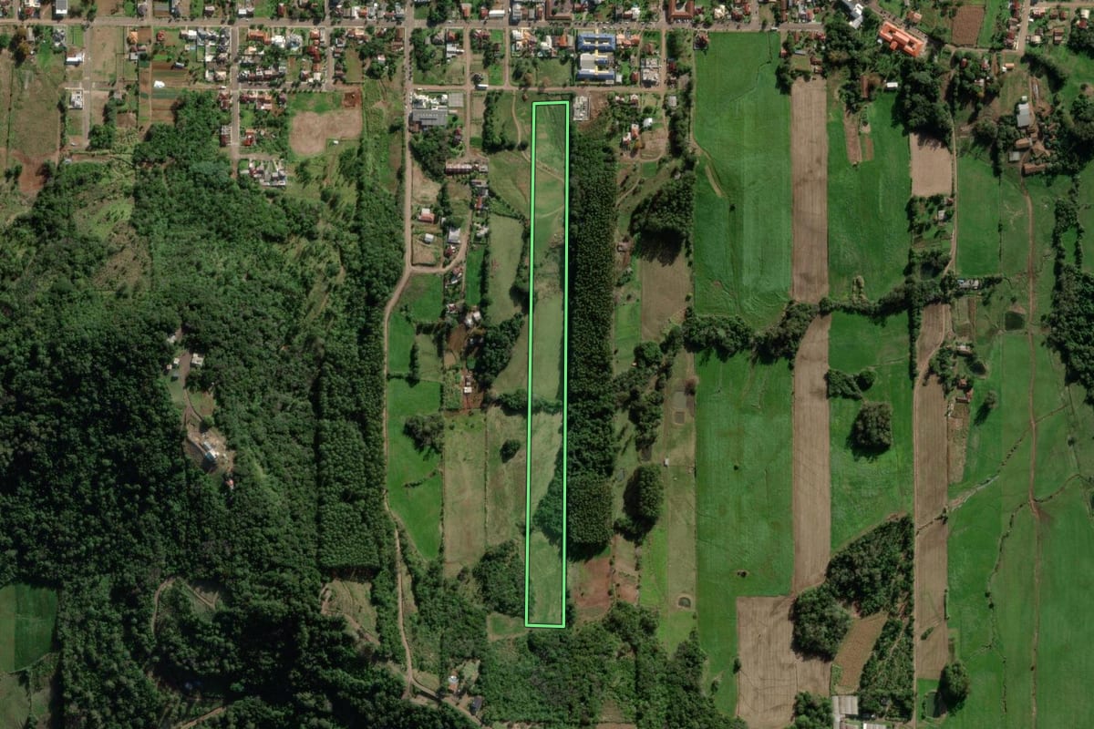 Imagem de satélite do imóvel rural em Santa Clara do Sul (RS), com o contorno declarado no CAR desenhado por cima.