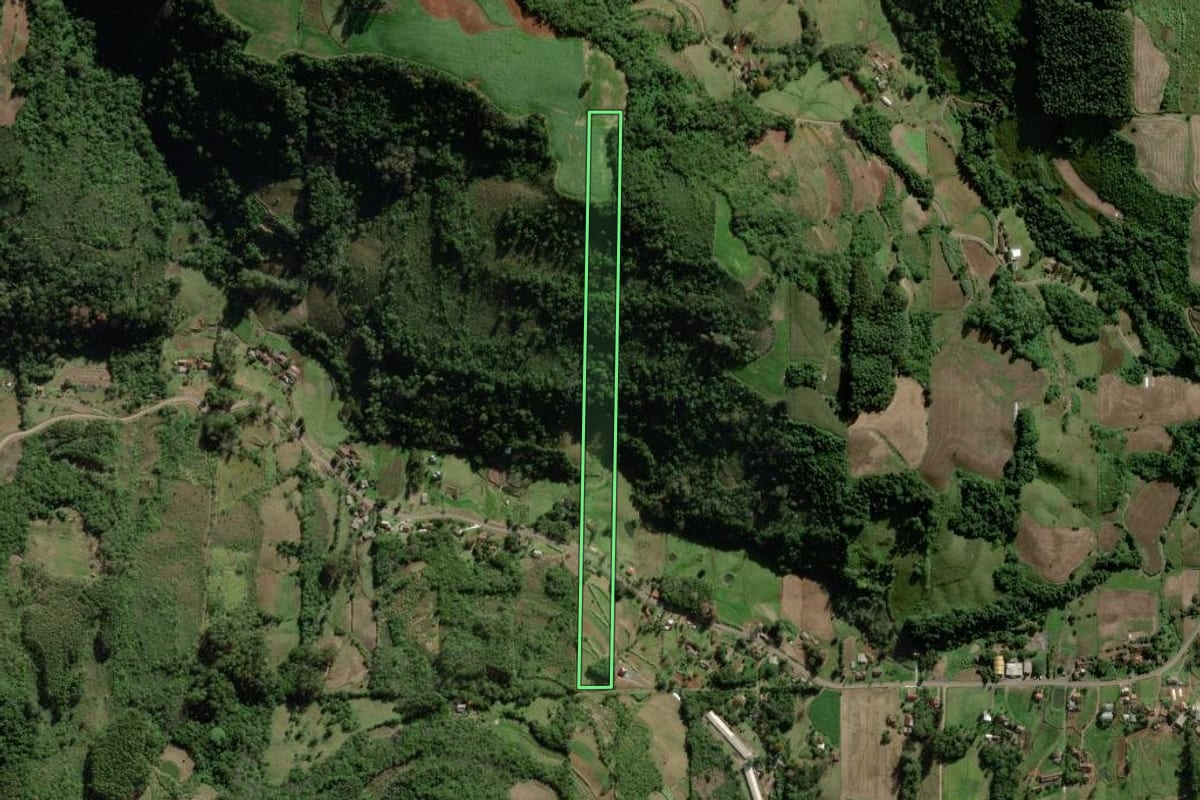 Imagem de satélite do imóvel rural em Santa Clara do Sul (RS), com o contorno declarado no CAR desenhado por cima.