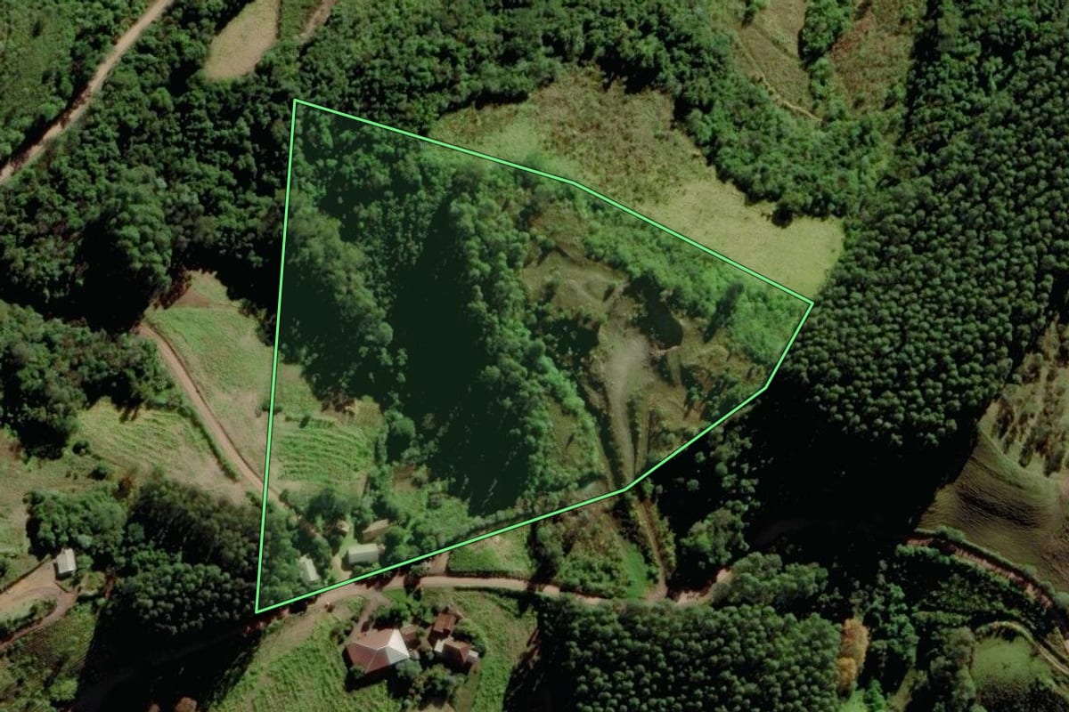 Imagem de satélite do imóvel rural em Santa Clara do Sul (RS), com o contorno declarado no CAR desenhado por cima.