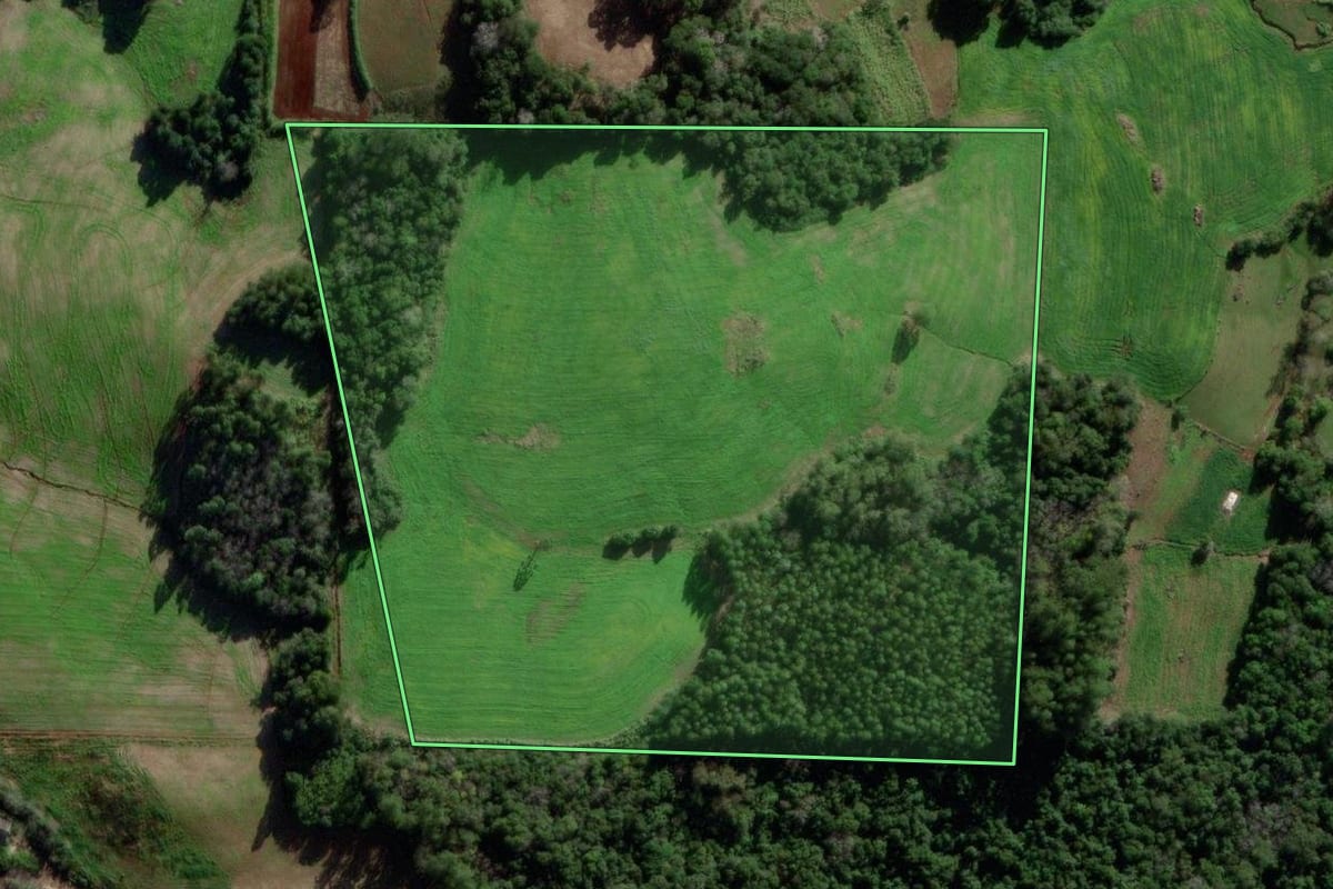 Imagem de satélite do imóvel rural em Santa Clara do Sul (RS), com o contorno declarado no CAR desenhado por cima.