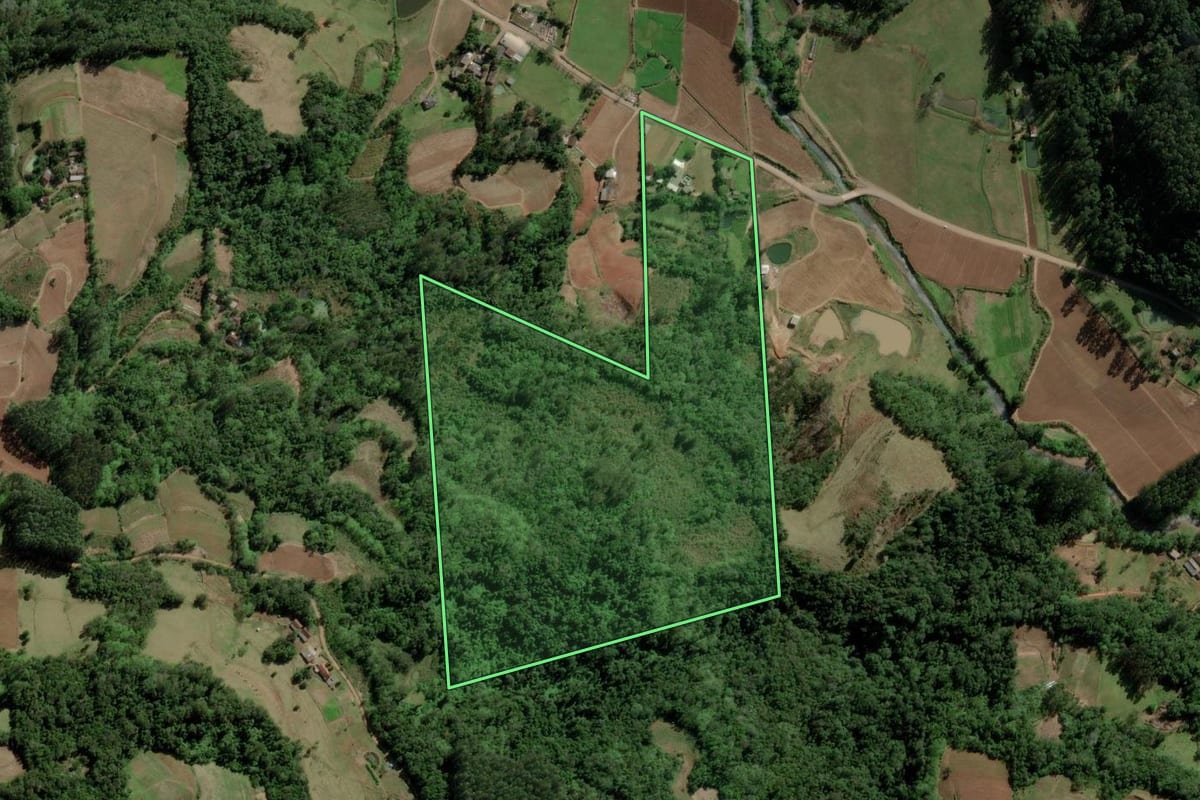 Imagem de satélite do imóvel rural em Santa Cruz do Sul (RS), com o contorno declarado no CAR desenhado por cima.