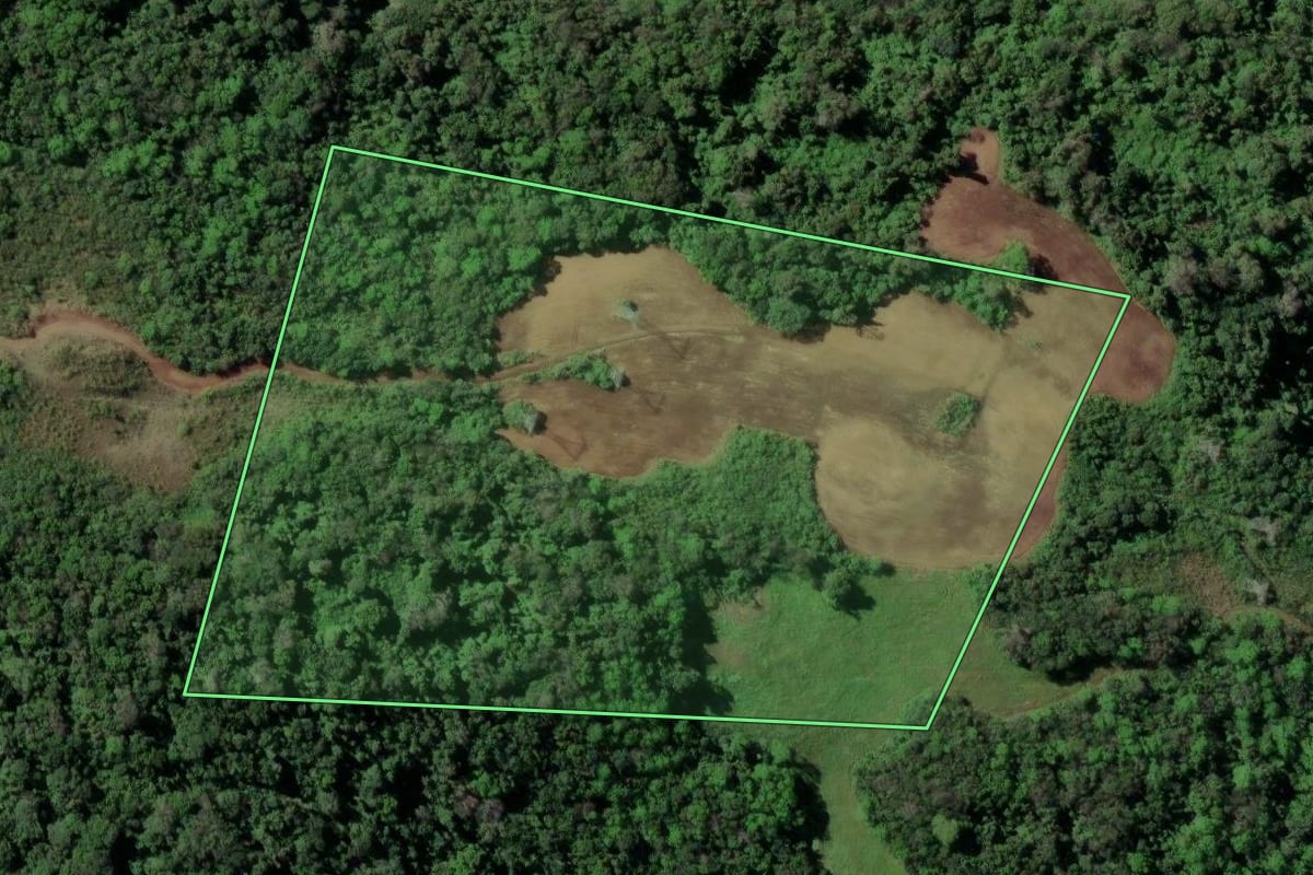 Imagem de satélite do imóvel rural em Santa Cruz do Sul (RS), com o contorno declarado no CAR desenhado por cima.