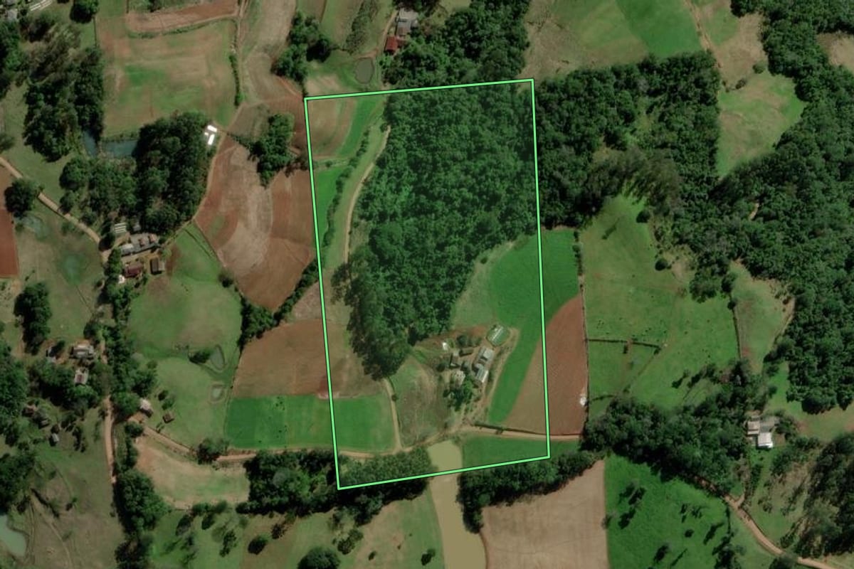 Imagem de satélite do imóvel rural em Santa Cruz do Sul (RS), com o contorno declarado no CAR desenhado por cima.