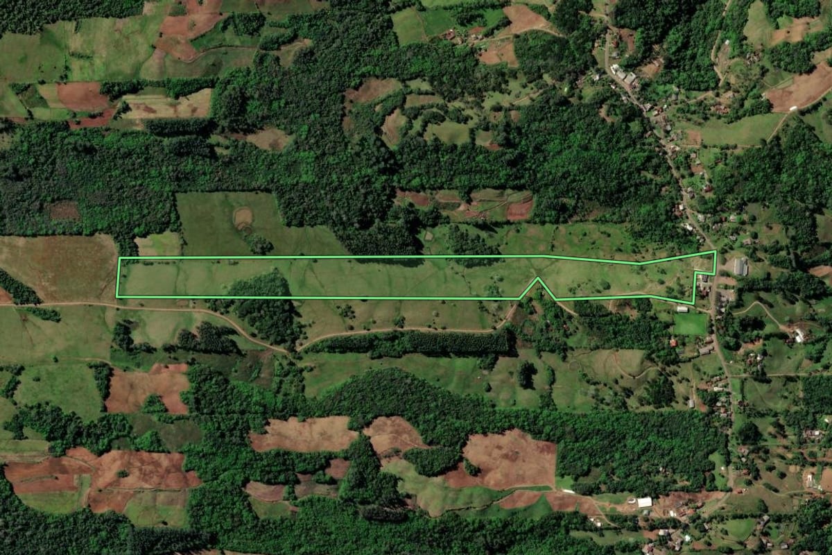 Imagem de satélite do imóvel rural em Santa Cruz do Sul (RS), com o contorno declarado no CAR desenhado por cima.