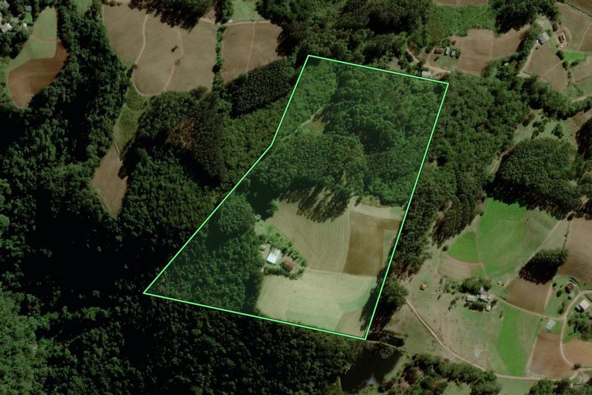 Imagem de satélite do imóvel rural em Santa Cruz do Sul (RS), com o contorno declarado no CAR desenhado por cima.