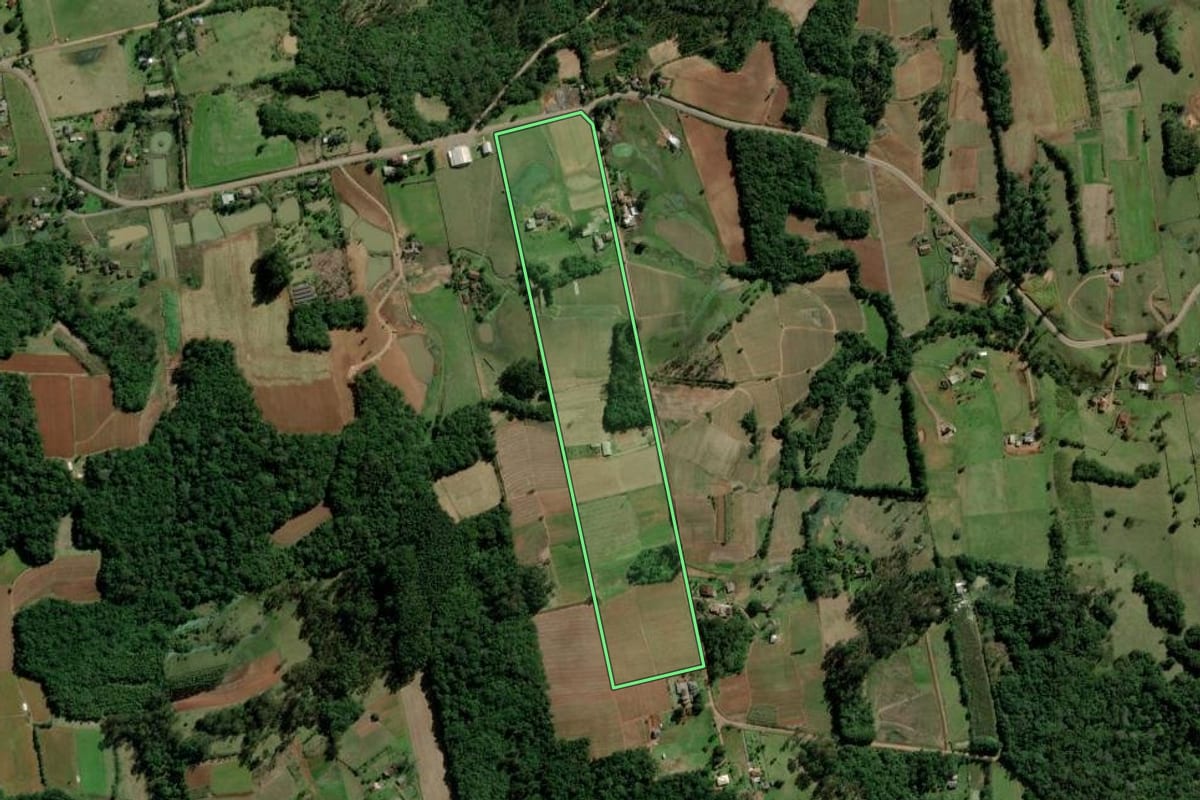 Imagem de satélite do imóvel rural em Santa Cruz do Sul (RS), com o contorno declarado no CAR desenhado por cima.