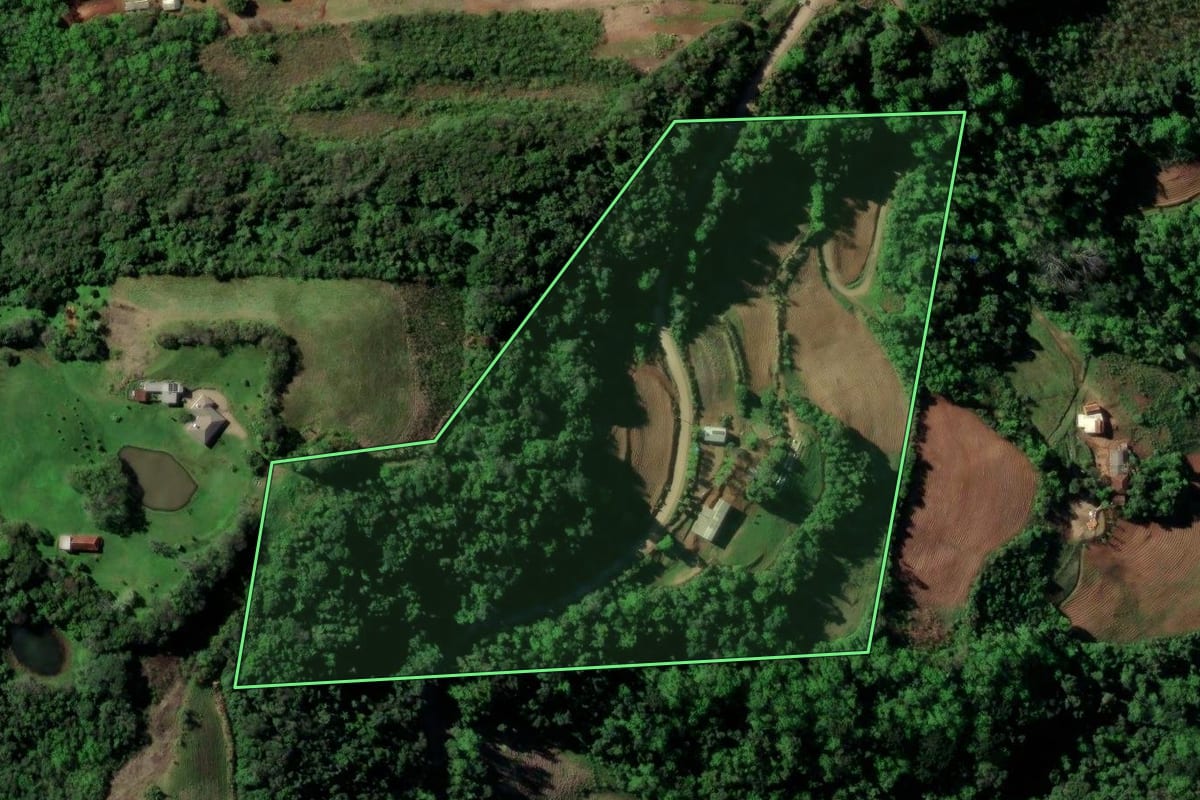 Imagem de satélite do imóvel rural em Santa Cruz do Sul (RS), com o contorno declarado no CAR desenhado por cima.