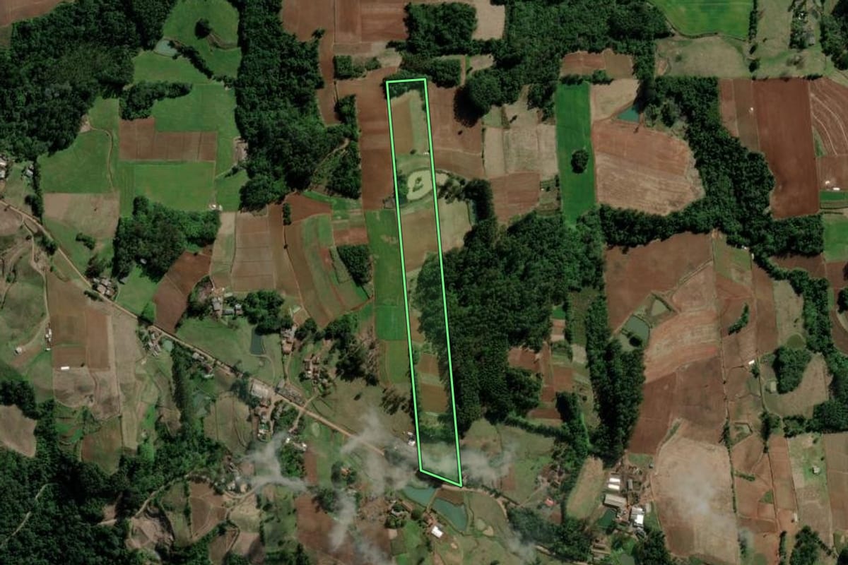Imagem de satélite do imóvel rural em Santa Cruz do Sul (RS), com o contorno declarado no CAR desenhado por cima.