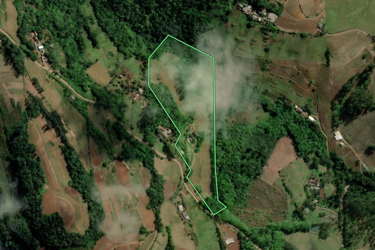 Imagem de satélite do imóvel rural em Santa Cruz do Sul (RS), com o contorno declarado no CAR desenhado por cima.