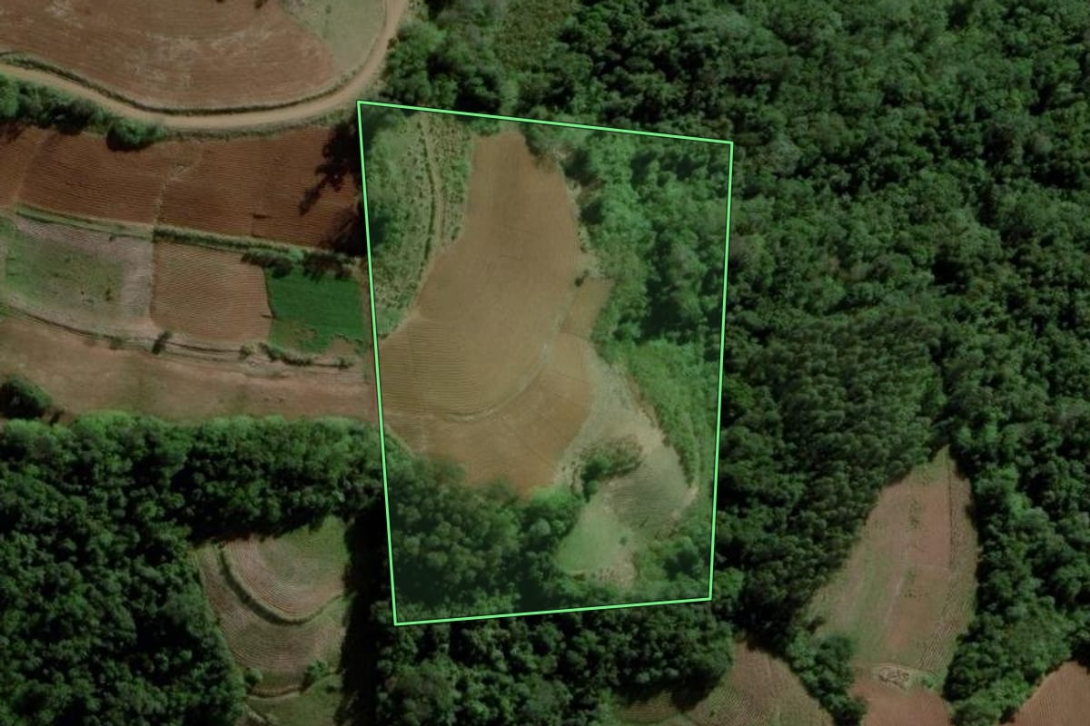 Imagem de satélite do imóvel rural em Santa Cruz do Sul (RS), com o contorno declarado no CAR desenhado por cima.