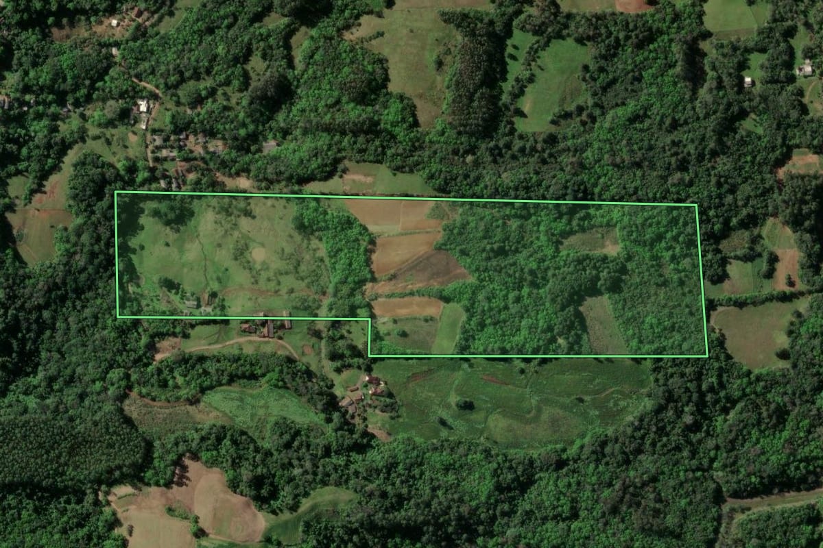 Imagem de satélite do imóvel rural em Santa Cruz do Sul (RS), com o contorno declarado no CAR desenhado por cima.
