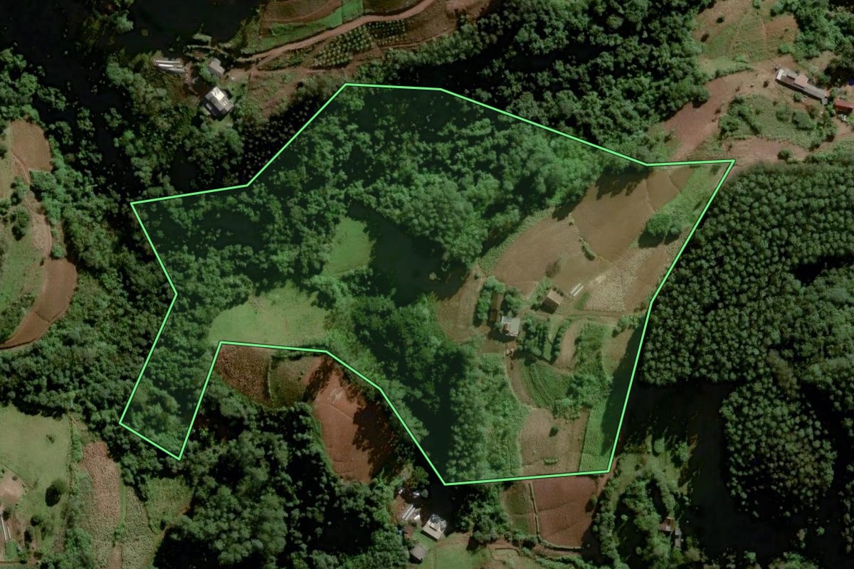 Imagem de satélite do imóvel rural em Santa Cruz do Sul (RS), com o contorno declarado no CAR desenhado por cima.