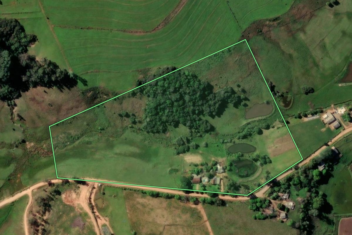 Imagem de satélite do imóvel rural em Santa Cruz do Sul (RS), com o contorno declarado no CAR desenhado por cima.