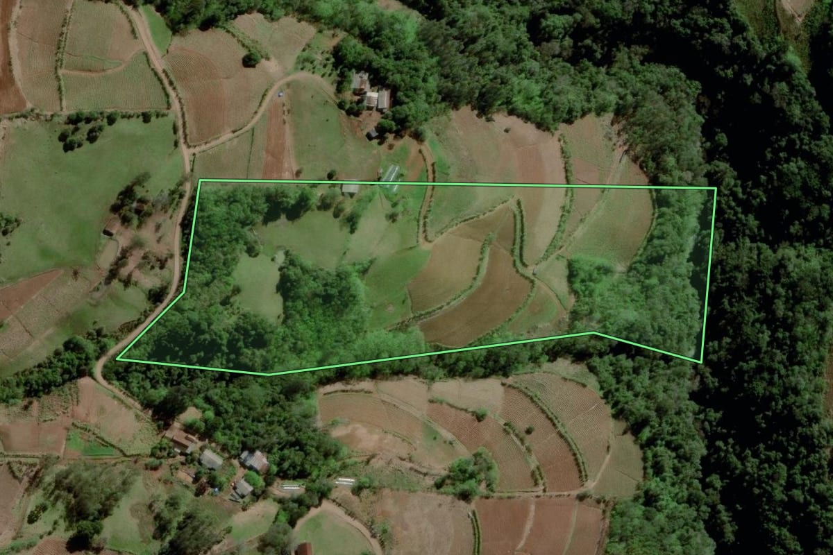 Imagem de satélite do imóvel rural em Santa Cruz do Sul (RS), com o contorno declarado no CAR desenhado por cima.